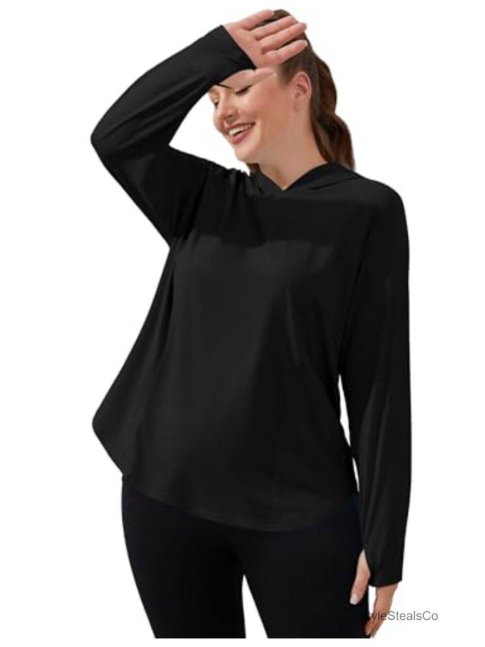 Plus Size Women's UPF 50+ Sun Hoodie Long Sleeve Shirt with Thumb Holes